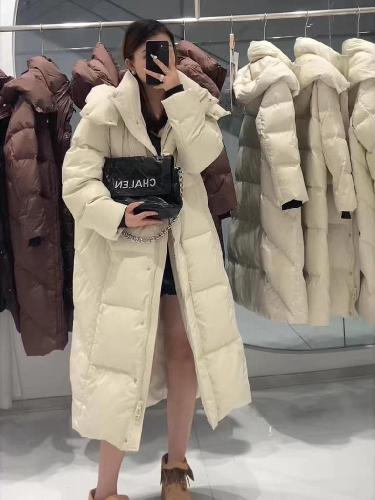 Высококачественная женская куртка-пуховик длиной до колена с утолщенным белым утиным пухом Pinghu, куртка-пуховик прилив