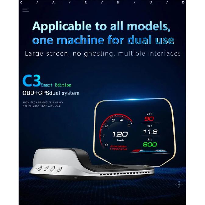 HUD Car C3 OBD GPS Heap up Display HD Smart Navigation Projector for Windshield Obd2 Tachometer On-board Computer Safety Alarm