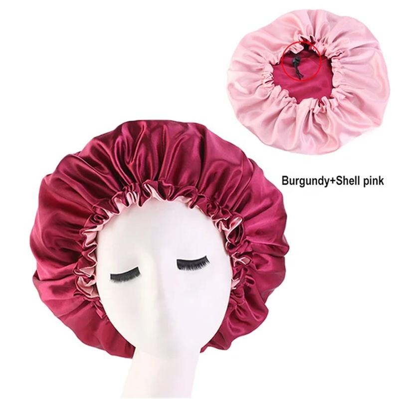 Cap Adjustable Silk Satin Bonnet Women Silk Night Sleep Hats Double Layer Head Cover Custom Shower Cap Custom Sleeping