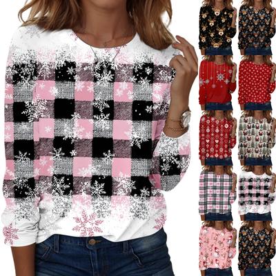 Женская модная повседневная кофта с длинным рукавом, рождественским принтом и круглым вырезом
