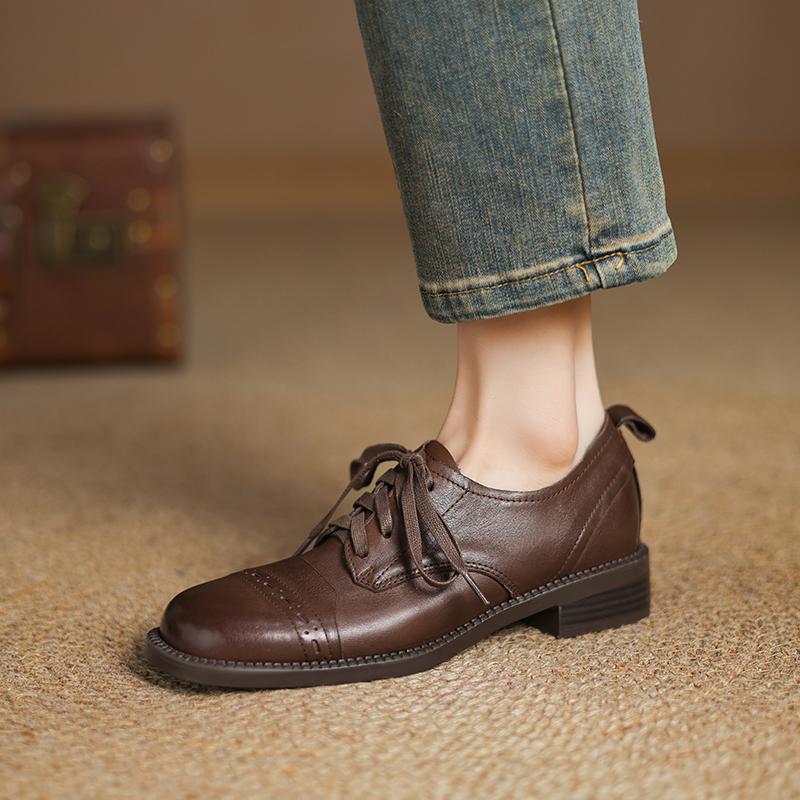 Модная женская обувь Оксфорды из натуральной кожи Весна 2025 Новая обувь на толстом каблуке Классическая винтажная офисная обувь на шнуровке Женские туфли-лодочки на высоком каблуке