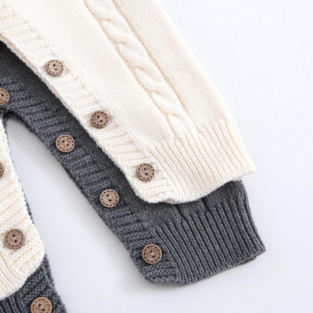 Унисекс вязаные хлопковые комбинезоны с мишкой для новорожденных на весну и осень - Супер милый дизайн