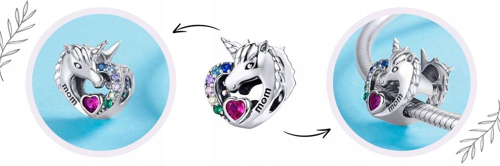 Charms Unicorn Mom Heart 925 Bead Colorful Zircons Unicorn