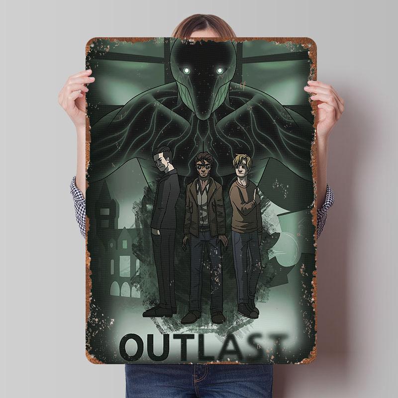 Outlast Game Printed Poster Customized Wall Art Retro Vintage Metal Tin Signs for Gamer Decoration Room Office Decor Coffee Bar