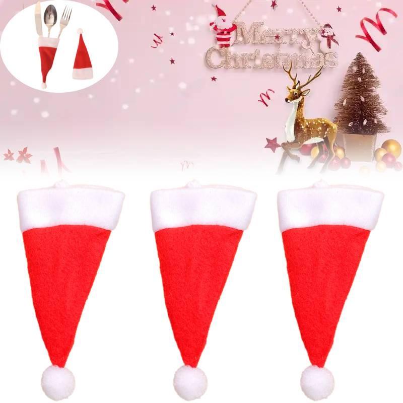 Рождественское украшение Мини шляпа Санты Плюшевый набор вилки и ножа для бутылок вина Оптом от производителя