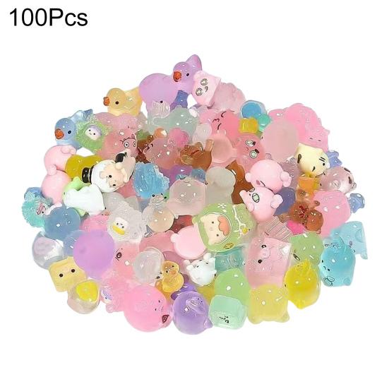 50/100 шт. Мини-фигурки животных, светящиеся в темноте, украшения из смолы, крошечные кролики, динозавры, миниатюрные украшения для сада, микроландшафтные поделки своими руками