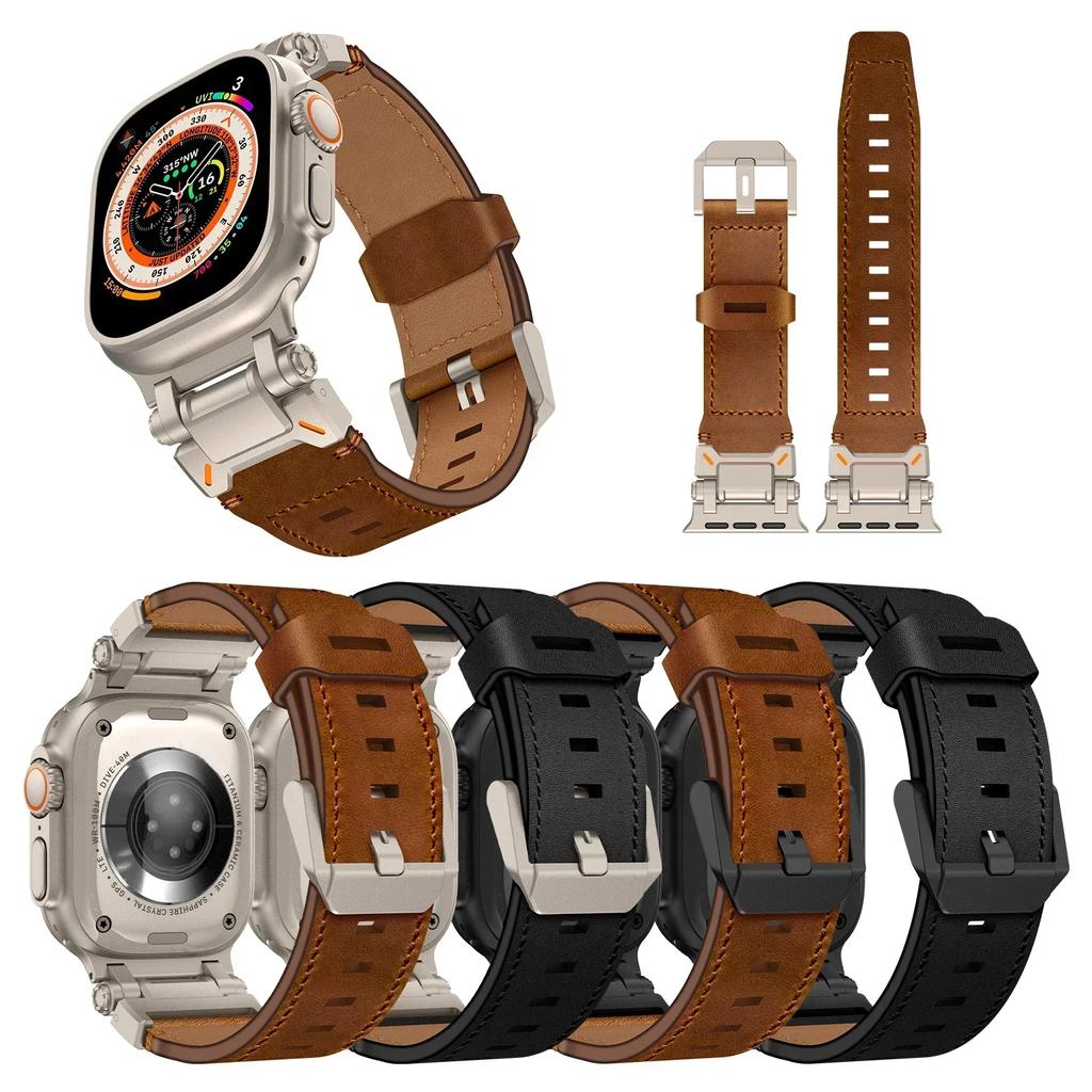 Кожаный ремешок для Apple Watch Ultra 49 мм 45 мм 42 44 мм Роскошный мужской ремешок для iWatch se 6 5 4 Серии 9 8 7 ultra 2 Браслет