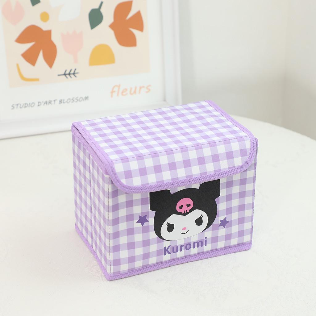 Hello Kitty Kuromi Cinnamoroll Melody Узор в клетку Складной откидной ящик для хранения для офиса и спальни