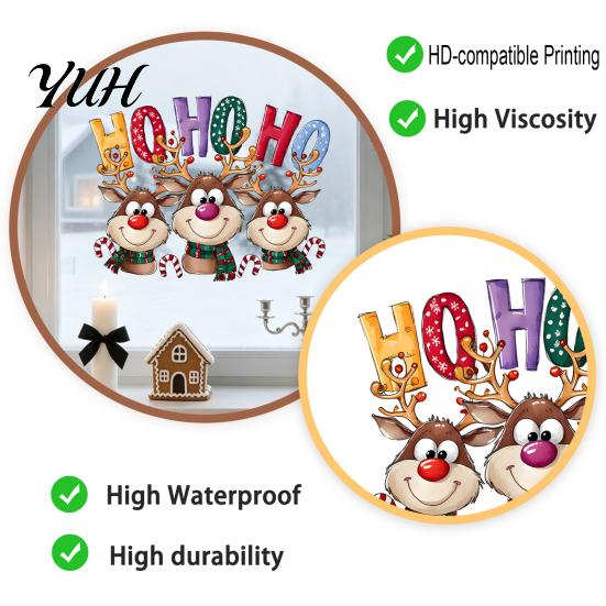 Christmas Scene Settings Static Cling Window Stickers, Cartoon Reindeer HOHOHO Art Glass Decals, Reusable Film Festive Holiday Decor for Home Windows