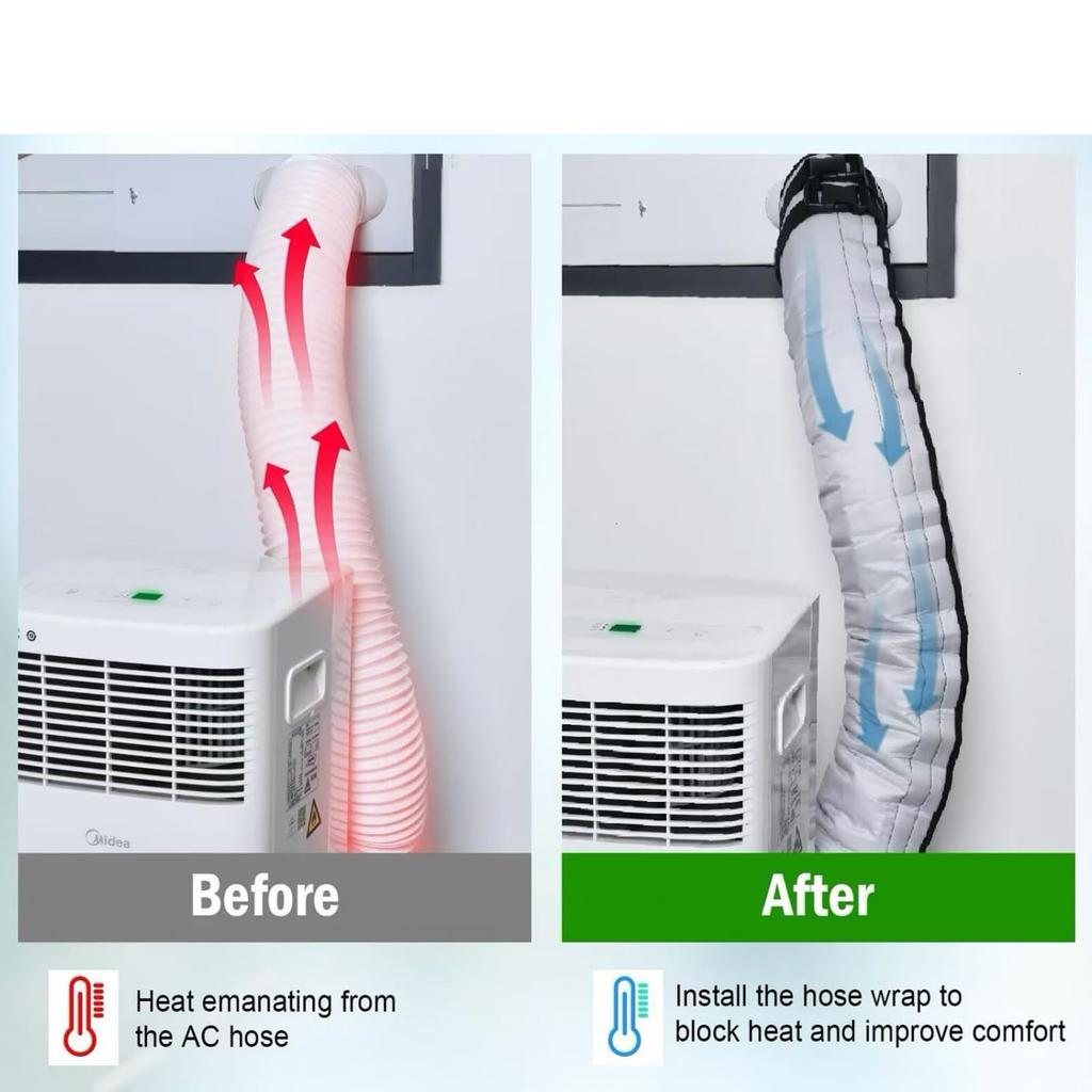 Insulated Portable Air Conditioner Hose Cover With Adjustable Straps Easy Installation Black Sleeve for Duct Vent