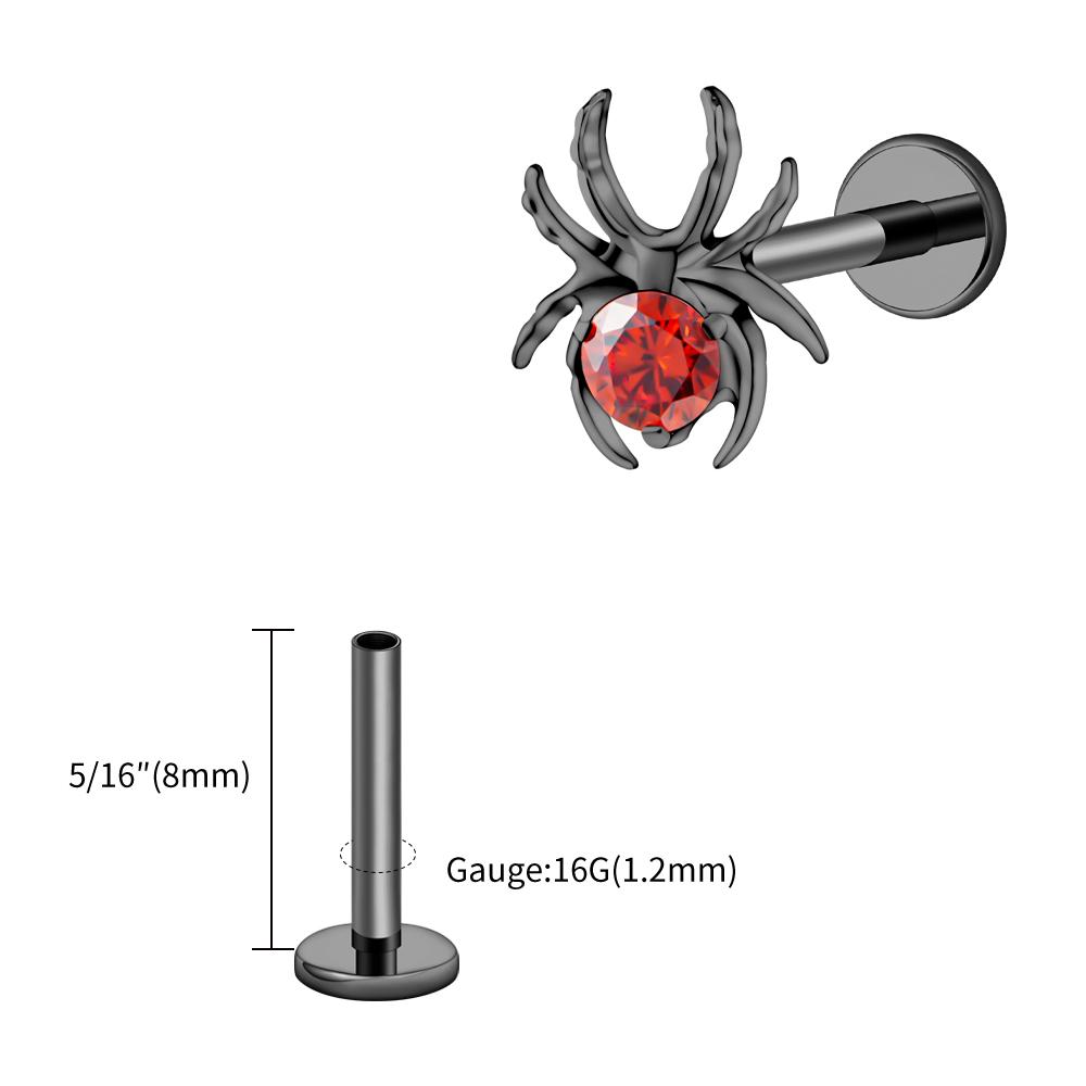Right Grand ASTM F136 Titanium 16G CZ Spider Cartilage Earring Animal Spider Helix Tragus Lobe Stud Halloween Piercing Jewelry