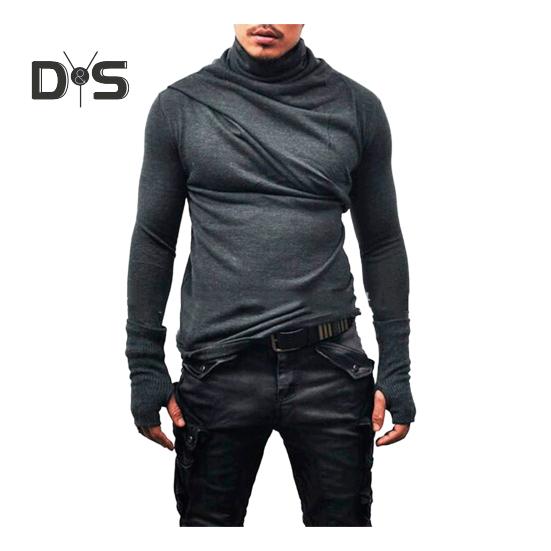 Весна Осень Мужской Верхний Защитный Шеи Высокий Воротник Slim Fit Эластичный Плиссированный Длинный Рукав Пуловер Толстовка Для Дома Спортивный Тренажерный Зал Уличная Одежда