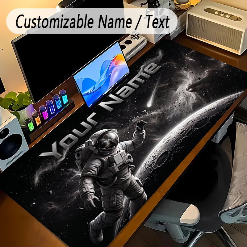 Astronaut Space Theme Personalized Mouse Pad Custom Name Text Non Slip Desk Pad For Laptop Office Desktop