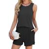 Women's Fashion Solid Color Round Neck Sleeveless Tank Top Pocket Shorts Casual Set
