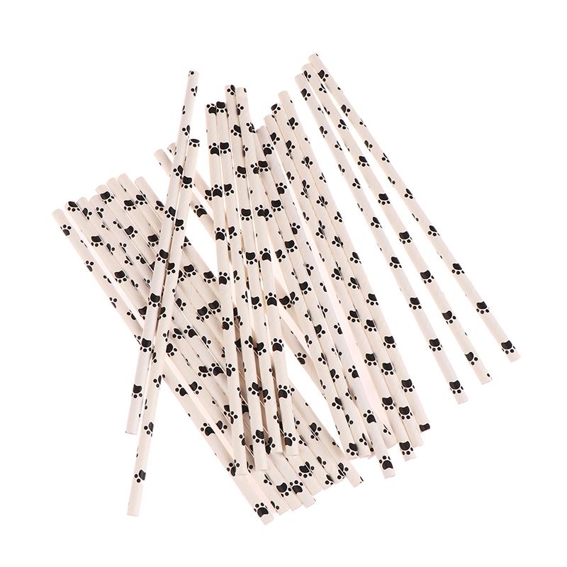 25 шт. бумажные трубочки для питья с принтом лапы собаки кошки, черно-белые принадлежности для вечеринки по случаю дня рождения, украшения для вечеринки в стиле домашних животных для девочек и мальчиков
