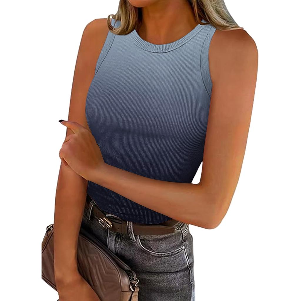 Женская летняя мода повседневная круглая горловина без рукавов облегающий топ-майка