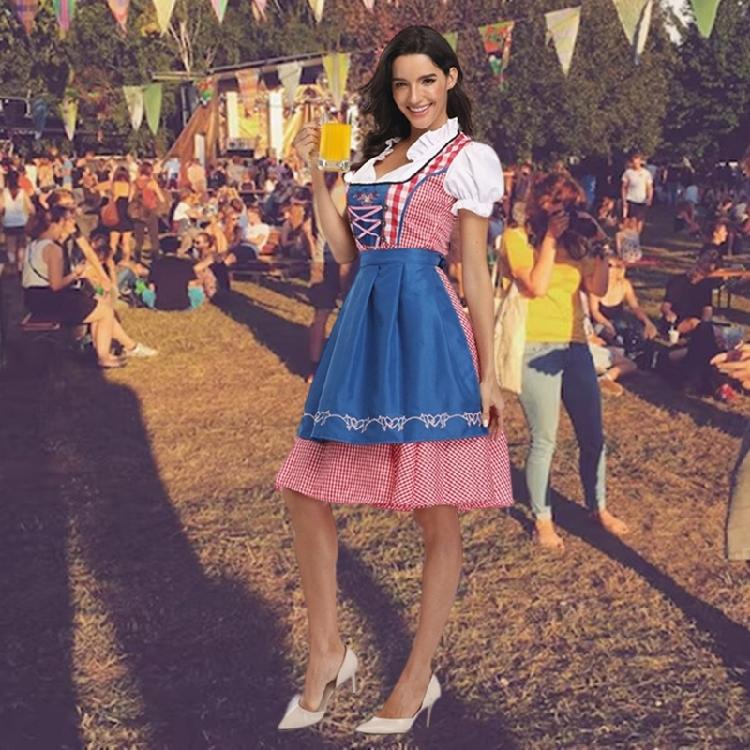 Adult Women German Bavarian Oktoberfest Costume Set,Beer Costume Dirndl Dresses for Halloween and Beer Festival Carnivals