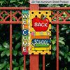 2D Flat, 1pc "Welcome Back To School" Metal Wall Art Sign with Apple & Colorful Pencils - 8*12 Inch Aluminium Classroom Decor, Polka Dot & Rainbow