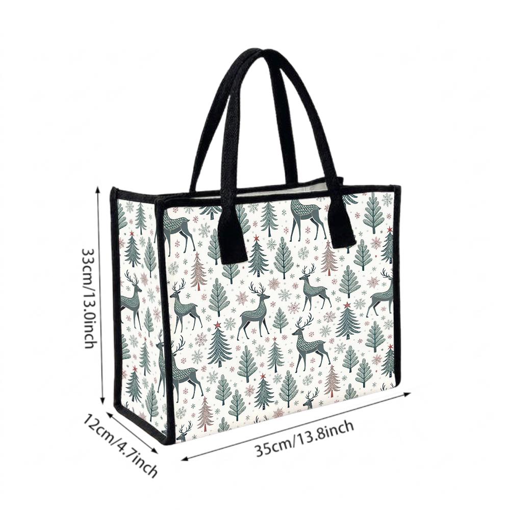 Christmas Deer Tree Print Tote Bag Large Casual Carryall for Daily Use