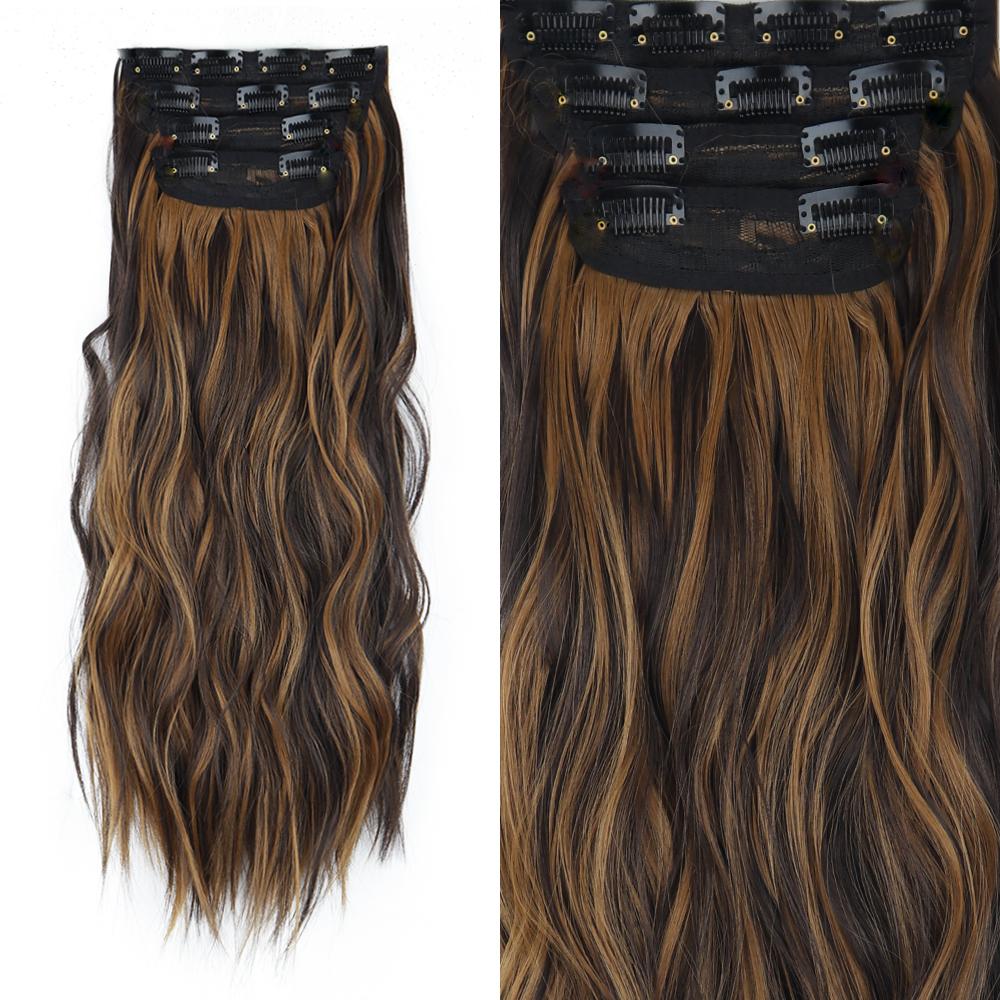 MISSQUEEN Светло-коричневые длинные волнистые волосы для наращивания из синтетического волокна, натуральные 4 шт., на клипсе, женская модная повседневная одежда, волосы