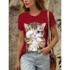 Womens Loose Fit Short Sleeve T-Shirt With 3D Digital Color Block Print Round Neck Casual Top