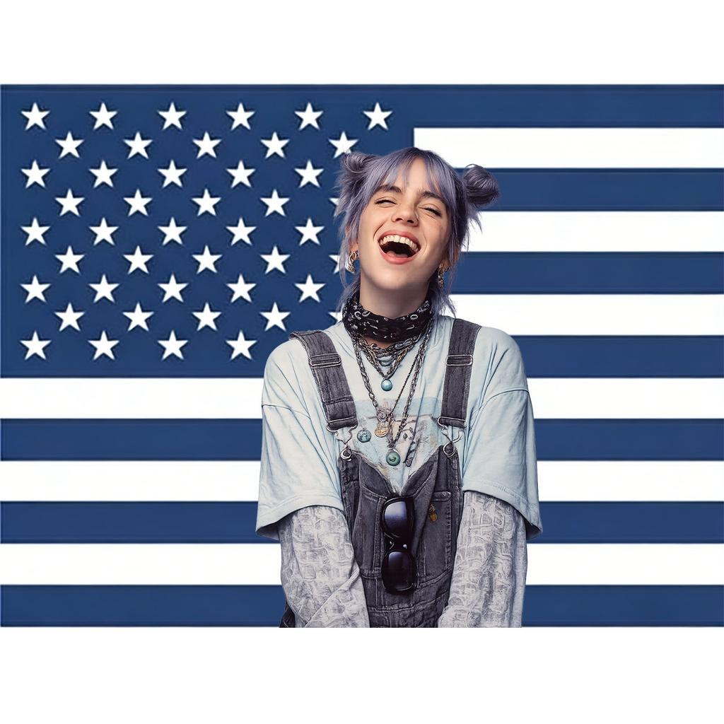 Розовый гобелен с американским флагом Billie Eilish, Забавный эстетичный баннер на стену, Для декора спальни, общежития, колледжа, вечеринки