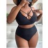 Европейский и американский внешнеторговый новый жирный ММ сексуальный плюс размер однотонный купальник бикини на бретелях с высокой талией