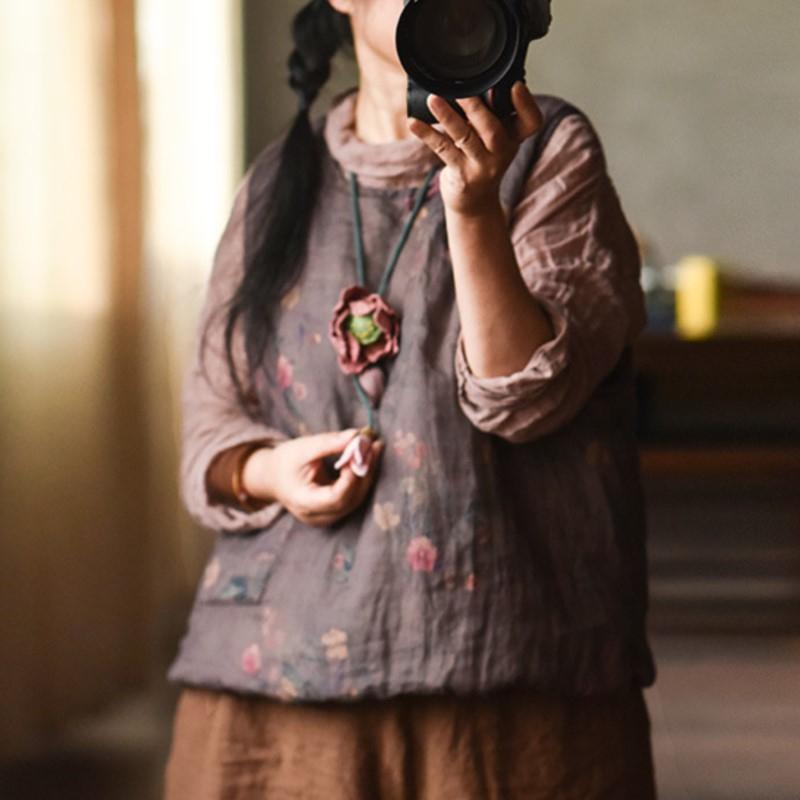 Johnature Women Vintage Print Floral Pullover Vests Coats O-Neck Patchwork Pockets Clothes Spring Chinese Style Vests