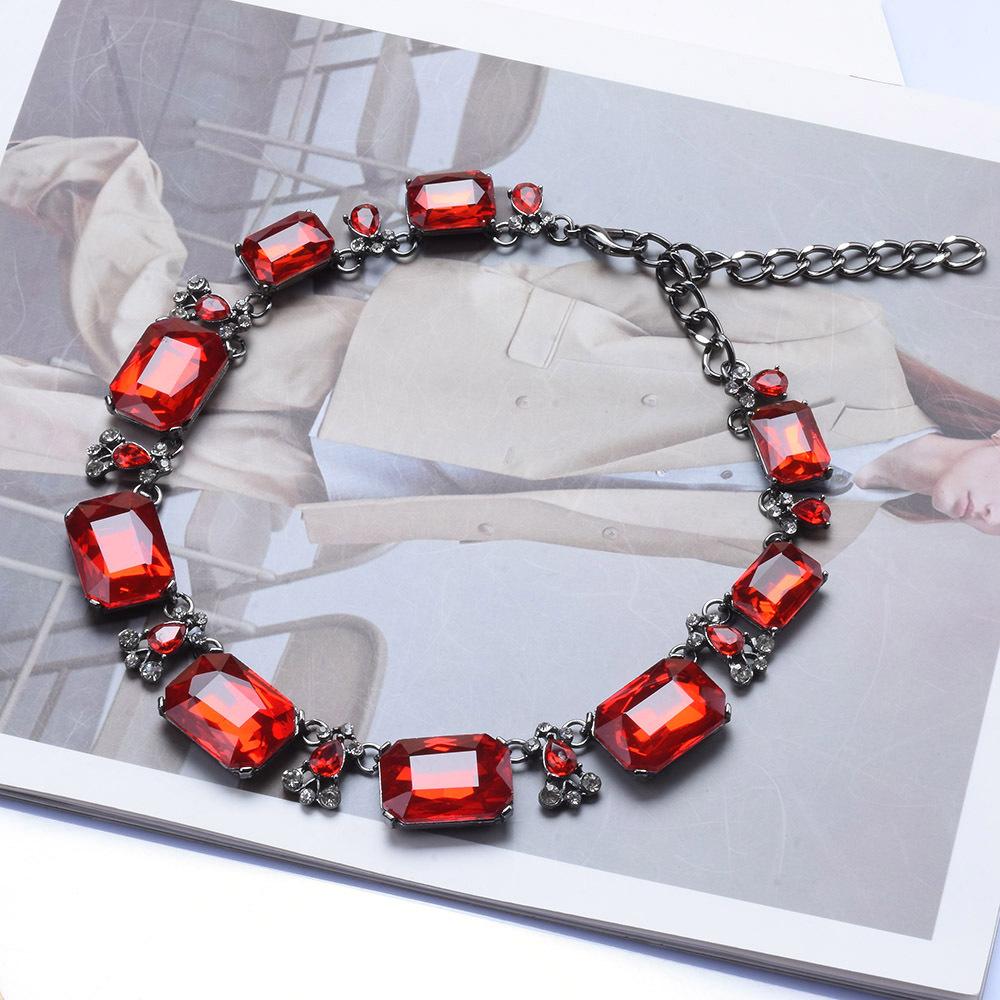 Fashion Pop Red Glass Exaggerated Necklace Jewelry Gift Accessories Female Clavicle Chain