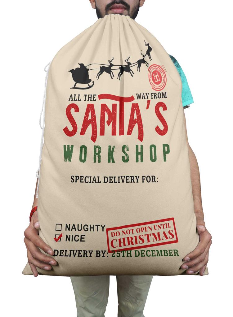 Printtoo Упаковка из 2 шт., сумки для хранения рождественских подарков, большой подарочный мешок Санты с завязкой на рождественской вечеринке 27x20 дюймов