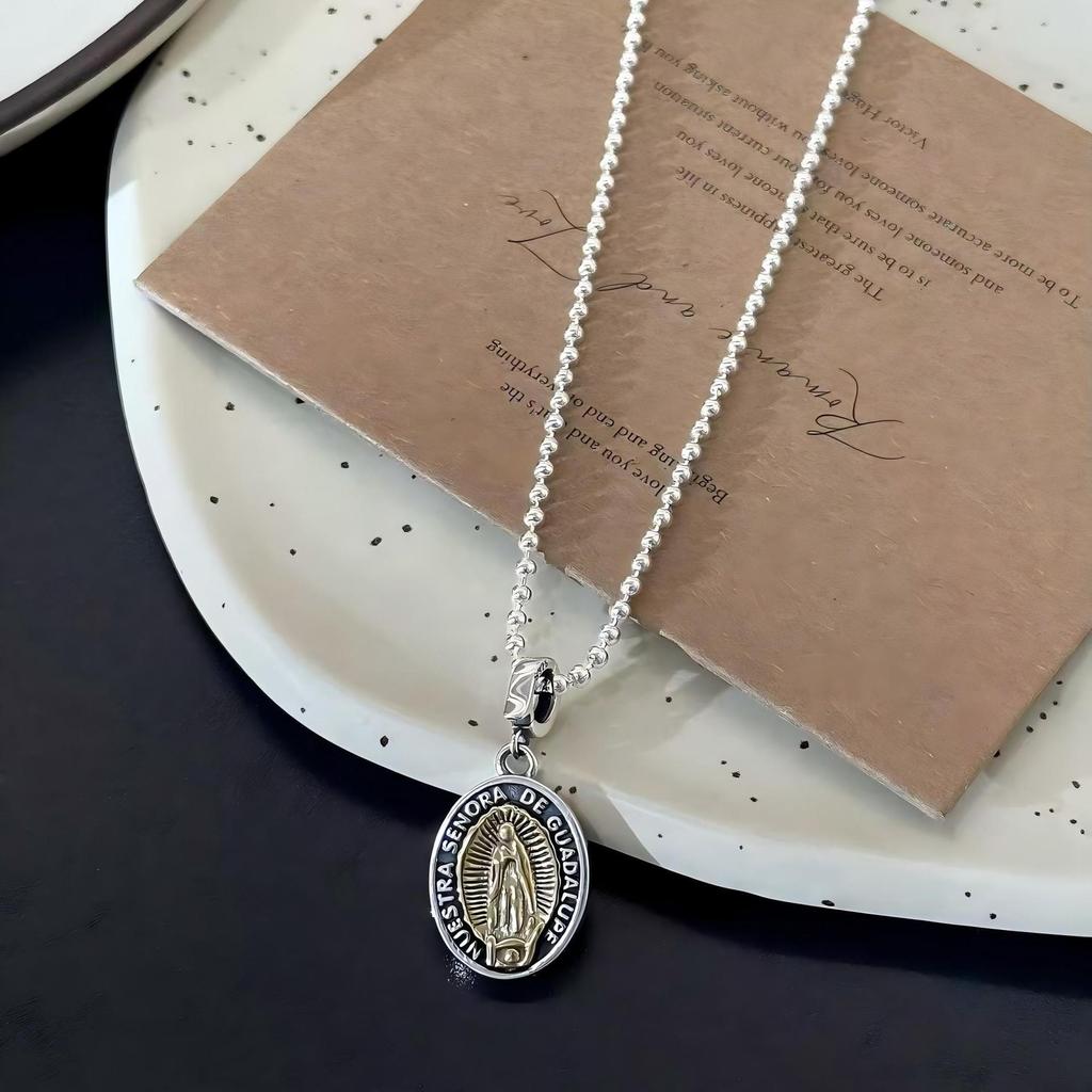 S925 Sterling Silver Our Lady of Guadalupe Oval Pendant - Vintage Religious Trendy Women's Fashion Accessory