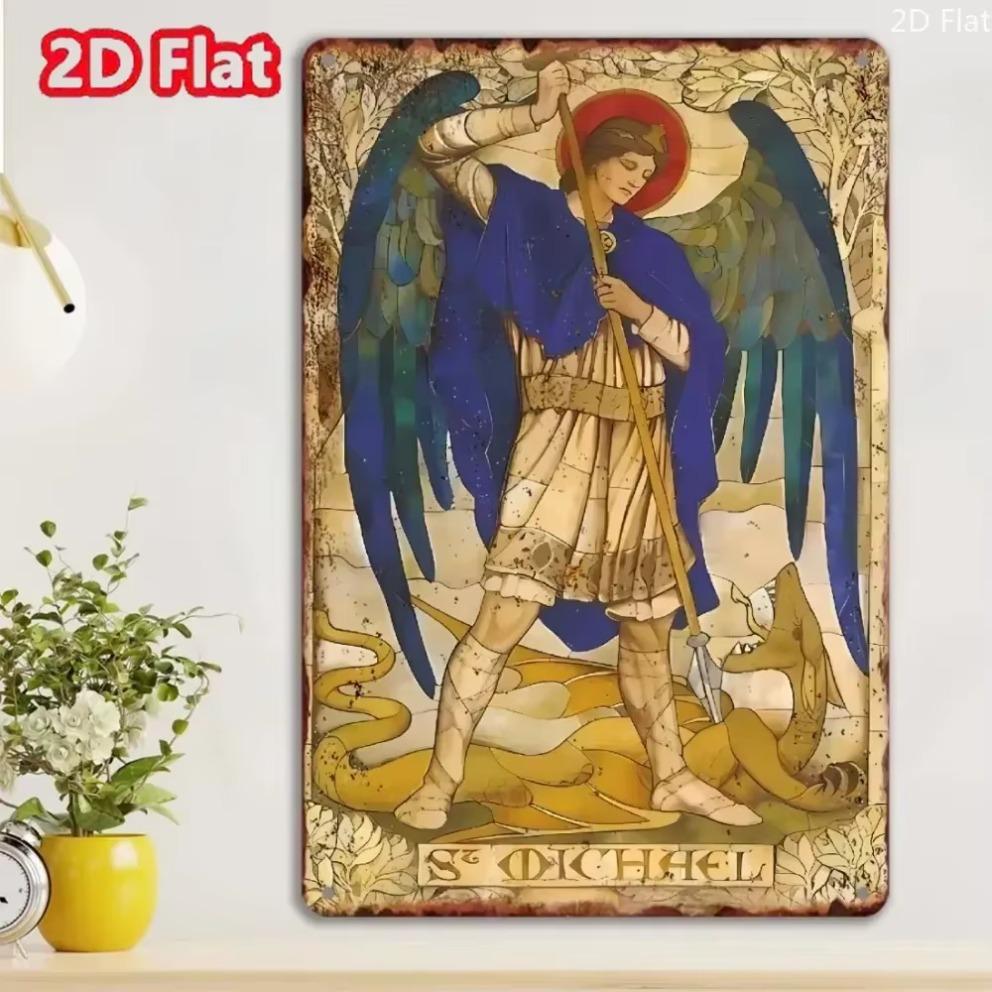 Живопись на жестяной табличке GUARDIANART Портрет Архангела Михаила Винтажная Вывеска Металлическое Настенное Искусство