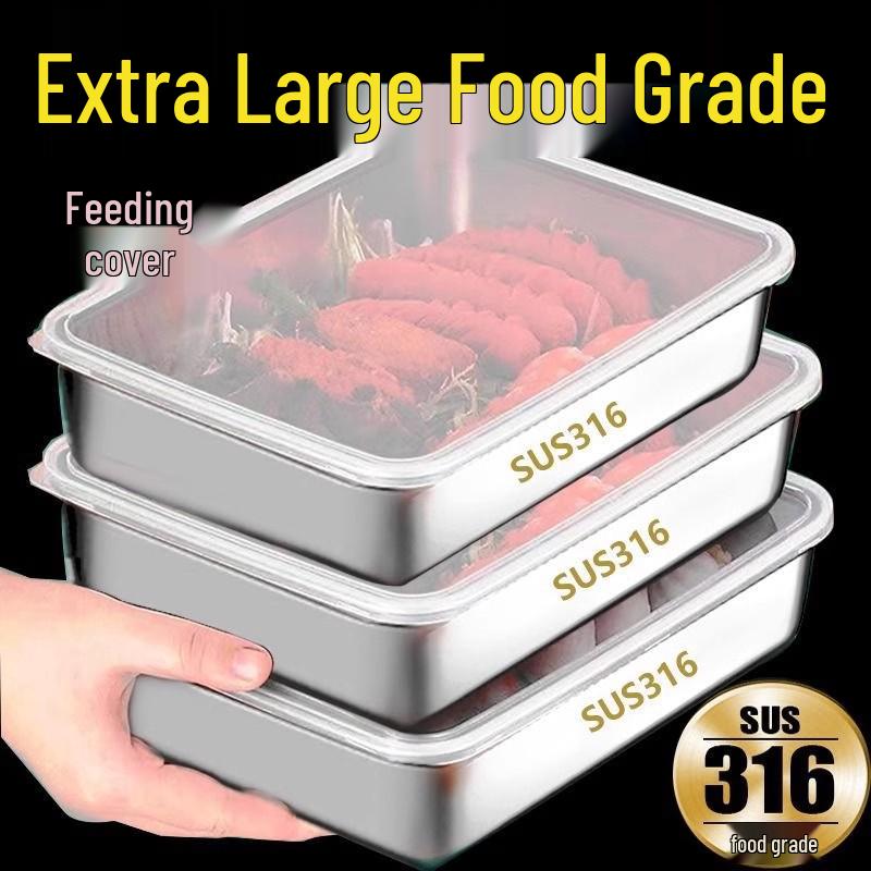Контейнер для хранения продуктов из нержавеющей стали с крышкой: Квадратный ланч-бокс из пищевого пластика, безопасный для микроволновой печи и холодильника.
