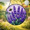1pc 2D Flat Wildflowers Stained Glass Suncatcher, 6.3/7.87 Inch Bee Purple Flowers Suncatcher for Door Terrace Garden Home Decor Lavender Plant