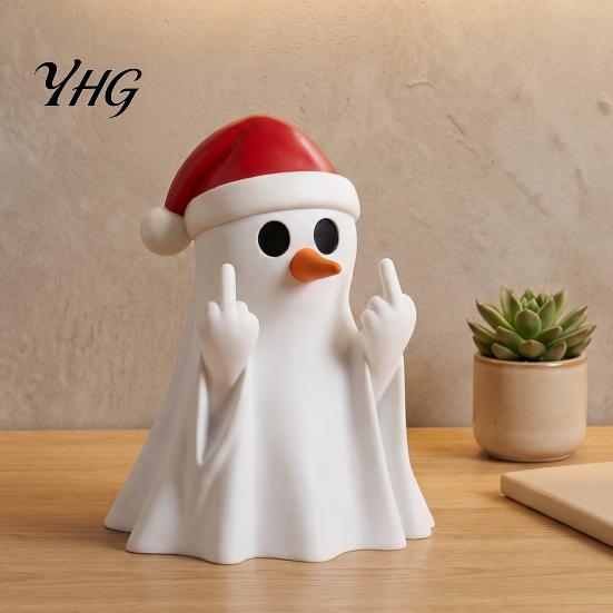 Cute Ghost Ornament Christmas Pen Holder with Santa Hat, Funny Desktop Organizer, Decorative Stationery Halloween Tabletop Statue, Holiday Decor