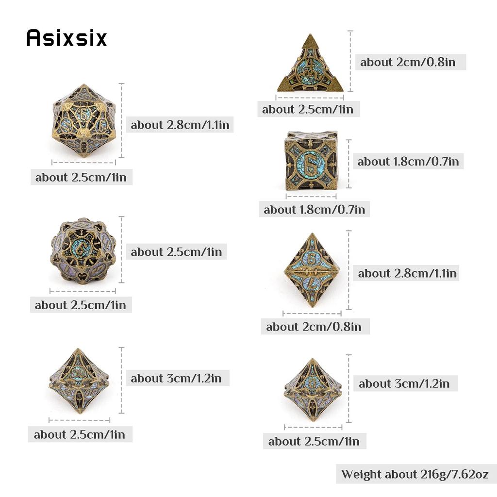 7 шт. медно-синие металлические кубики, набор твердых металлических многогранных кубиков, подходящий для ролевой ролевой игры, настольной игры, карточной игры