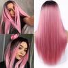 MERISIHAIR Длинный прямой синтетический парик Светло-коричневые парики с эффектом омбре для женщин Смешанный черный и фиолетовый парик Средняя часть натуральных волос