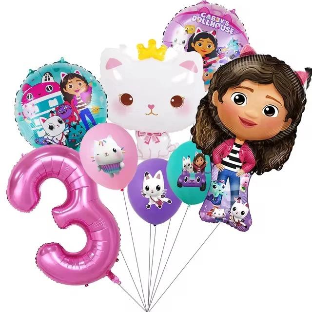 Gabby Dollhouse Cats Balloon Birthday Party Decorations green pink Cat Tableware Tablecloth Napkin Plate Cups Sticker Party Supp