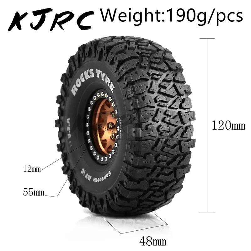 1/10 RC Crawler Car 4pcs 120mm Metal 1.9" Beadlock Wheel Rim Rubber Tire Set for Traxxas TRX4 RC4WD D90 Axial SCX10 II III MST