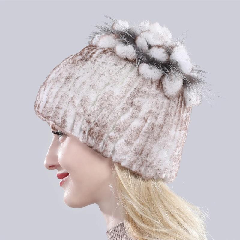 Горячая Распродажа Россия Зима Качество Натуральная Меховая Шапка Натуральная Теплая Шапка из Меха Кролика Рекс Леди Теплая Вязаная Подлинная Шапка из Меха Кролика Рекс