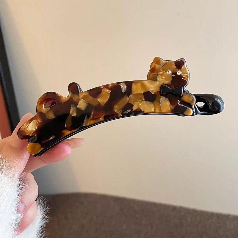 Korean-style cat-shaped acetate hair clip for women, back-of-the-head vertical clip, ponytail hairpin, high-end look banana clip