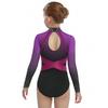 Girls Color Block Ballet Leotard Shiny Faux Diamonds Rhinestone Long Sleeve Gymnastics Ballerina Jumpsuit