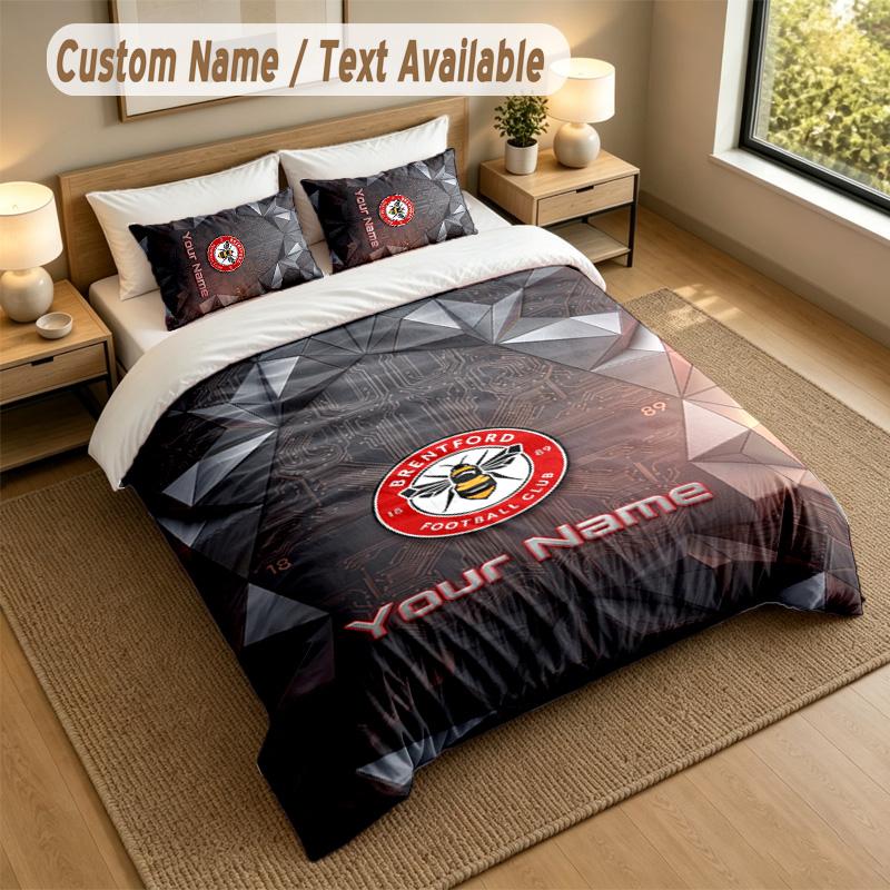 3Pcs Bedding Set Custom Name Text, 1 Sheet 2 Pillowcases Home Bed DecorBrentford Football