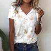 Женские летние топы, повседневная базовая футболка с V-образным вырезом и цветочным принтом, с коротким рукавом