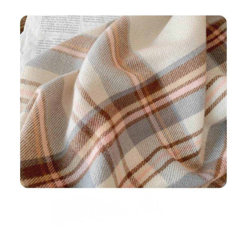 Осенне-зимний клетчатый шарф для женщин, теплая женская шаль с кисточками из искусственного кашемира
