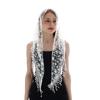 Women Embroidered Lace Tassel Scarf Triangle Fringe Solid Color Shawls Fashion Lightweight Prayer Hijab 150*40cm