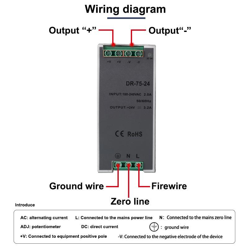 DR 75W 12V 24V 48V DC Регулируемый Тип для монтажа на DIN-рейку Малый объем Импульсный источник питания Трансформатор Выходное напряжение 1.6A 3.2A 6.5A