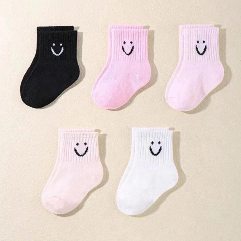 5 Pairs Baby Socks Cute Funny Face Emoticons Pattern Comfortable Kids Boys Girls Socks