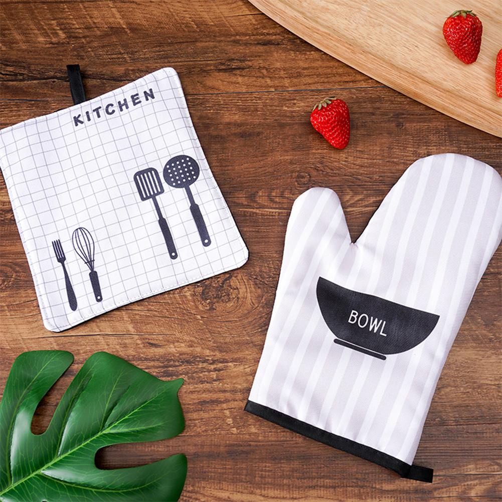 2pc/set Oven Mitt Table Pad Heat Resistant Thickened Kitchen Gloves Pot Holder Soft Inner Lining