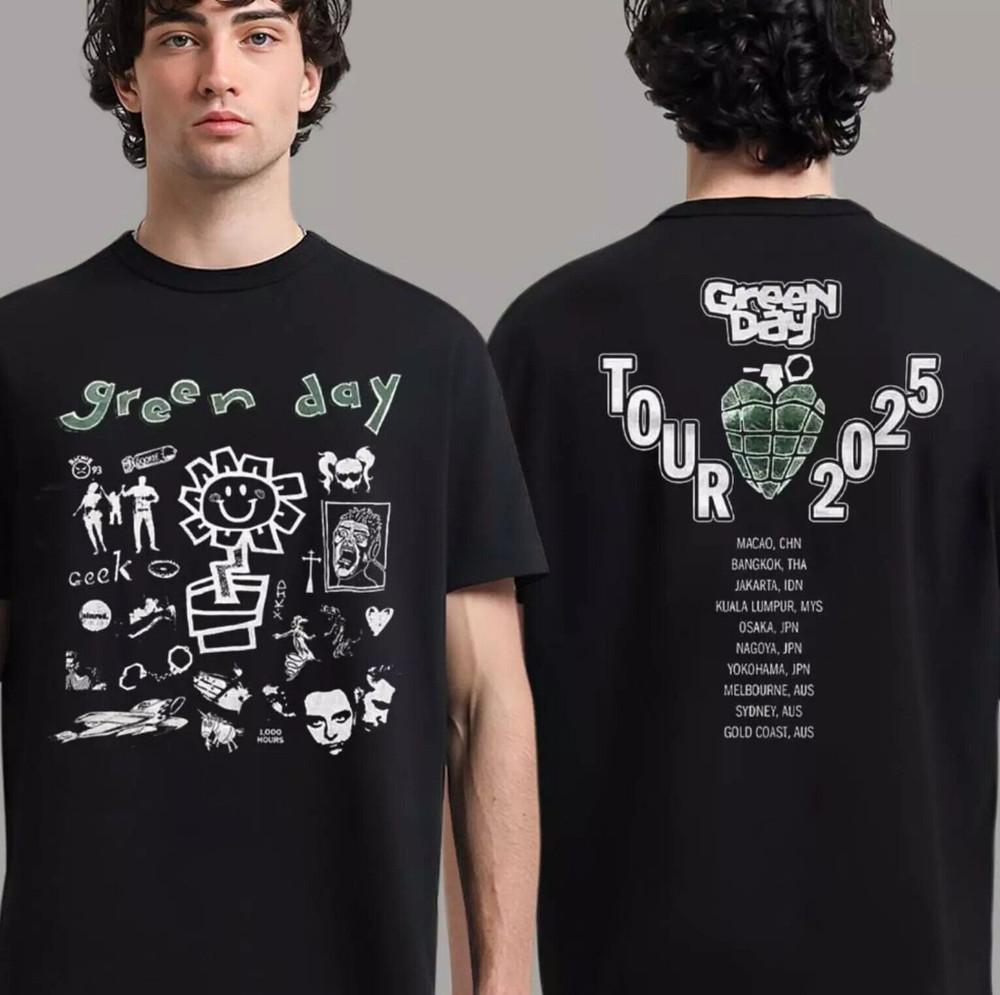 В тренде 2025 Тур Green Day 2 стороны черная футболка унисекс Все размеры JJ5311
